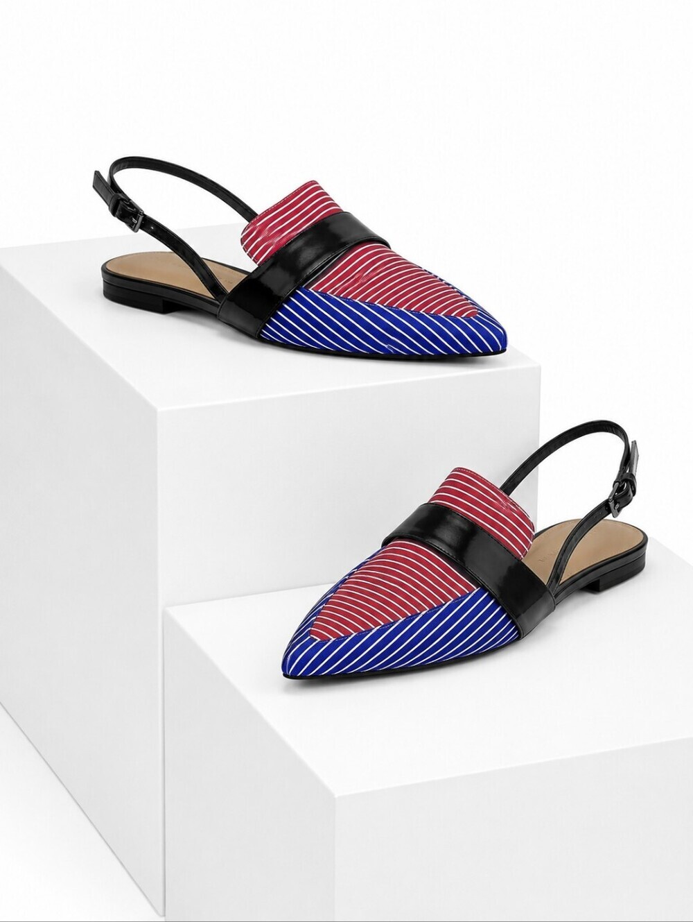 Charles & Keith Pointed Toe Slingback Flats Size 39 Red Blue Striped